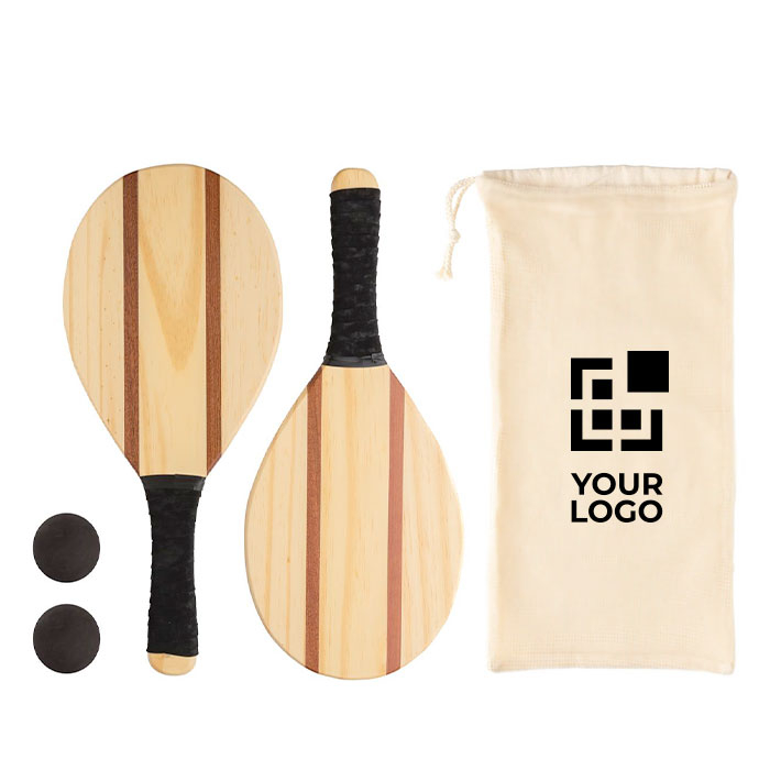 Wooden beach racket set with case