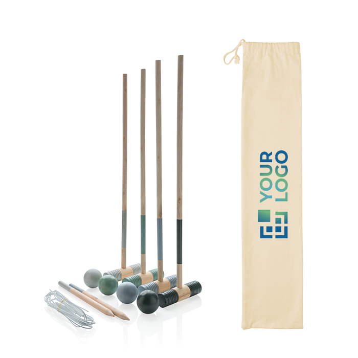 Promotional wooden croquet set in cotton bag