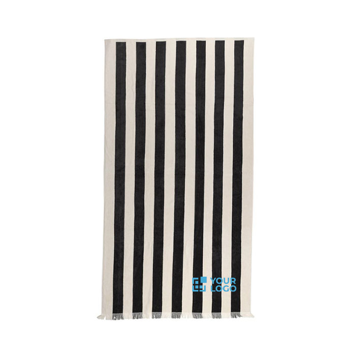 Large striped beach towel with logo, 180 × 100 cm