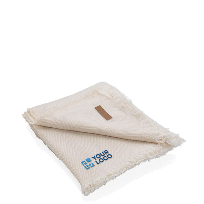 Eco woven blanket with fringe edges and custom design
