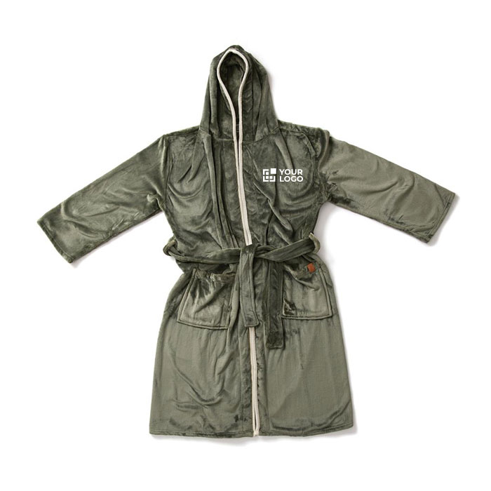 Premium fleece bathrobe with hood and pockets, size L/XL