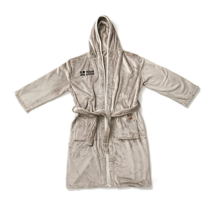 Premium fleece bathrobe with hood and pockets, size S/M
