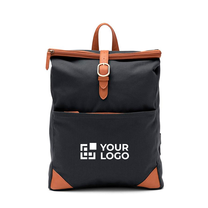 Recycled polyester laptop backpack with buckle closure