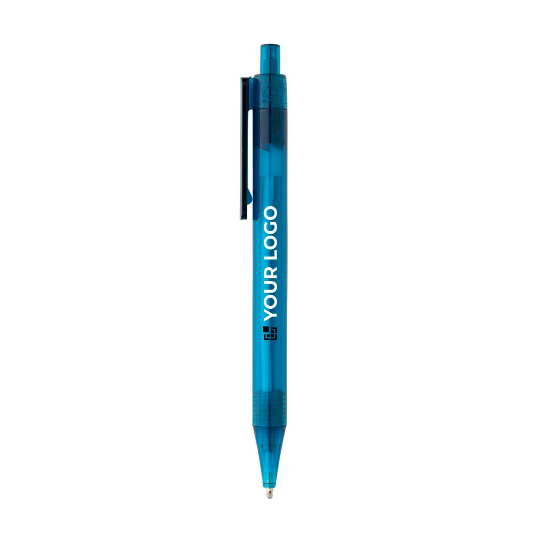 Transparent blue ink pen in recycled materials