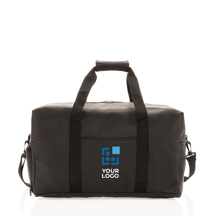Elegant synthetic leather travel bag with adjustable strap