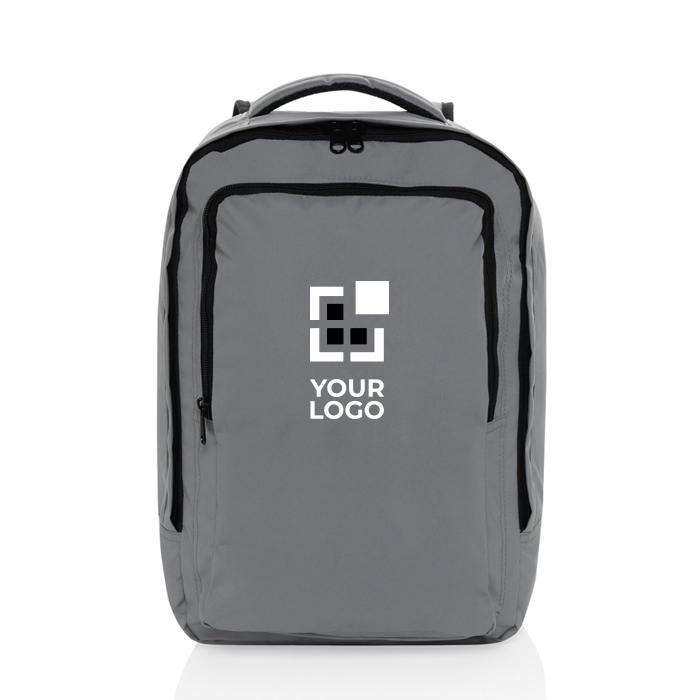 RPET travel backpack with 19 L capacity and top handle