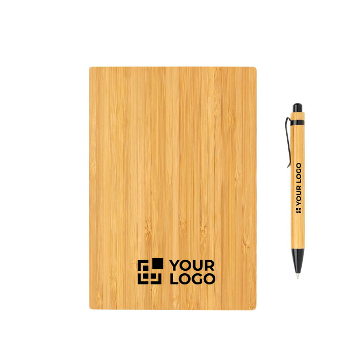 Sustainable bamboo notebook with pen, A5, ruled pages