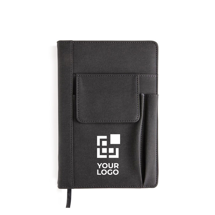 Branded notebooks with pockets, A5, ruled pages