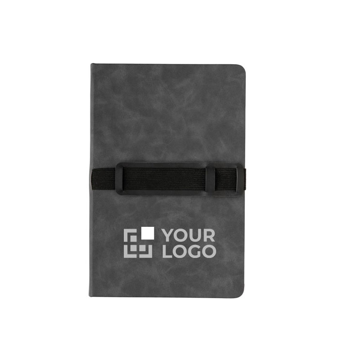 Branded notebook with horizontal strap, A5, ruled pages