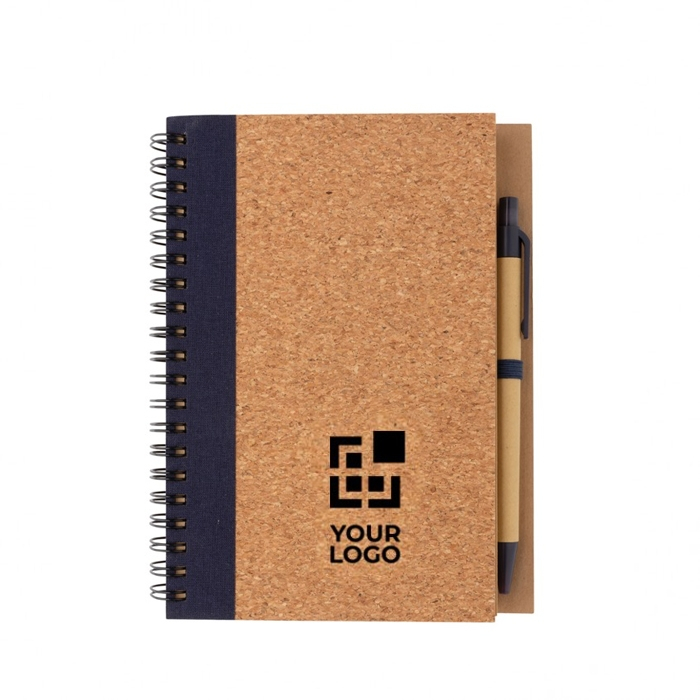 Spiral notebook with cork cover and ruled pages