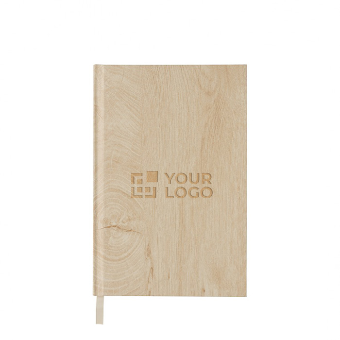 Hardcover notebook with wood grain print, A5, ruled pages
