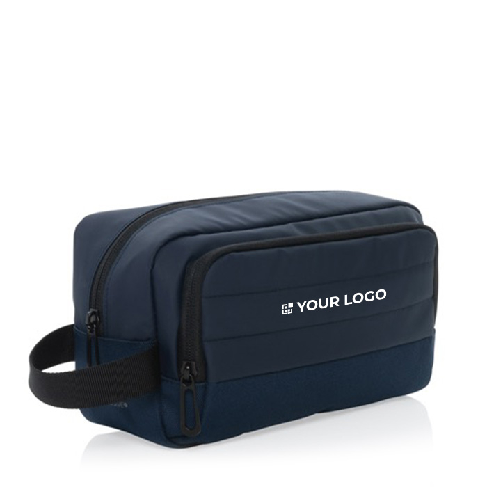 Elongated RPET toiletry bag with two pockets and handle