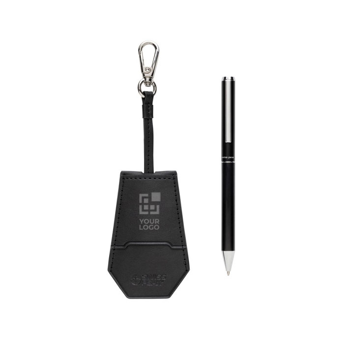 Pen and keyring gift set in synthetic leather and aluminium, blue ink