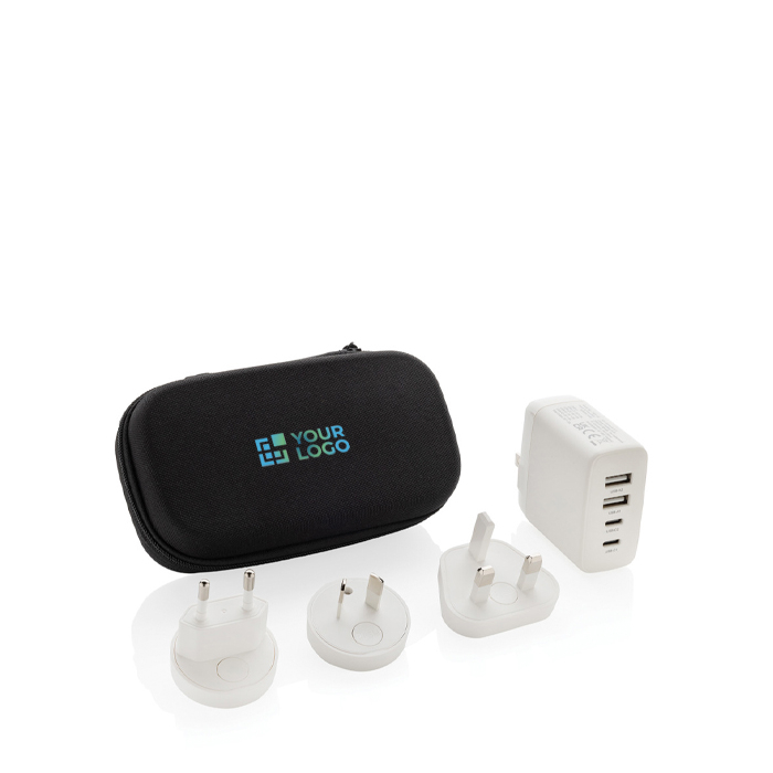 Multi-region travel charger with integrated travel pouch