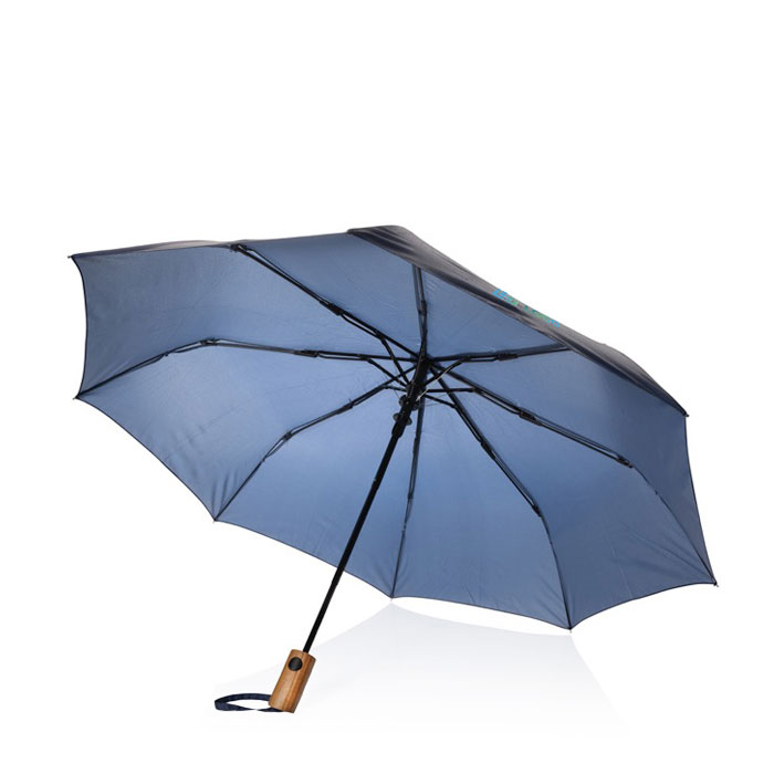 Compact automatic RPET umbrella with wooden handle, Ø97 cm