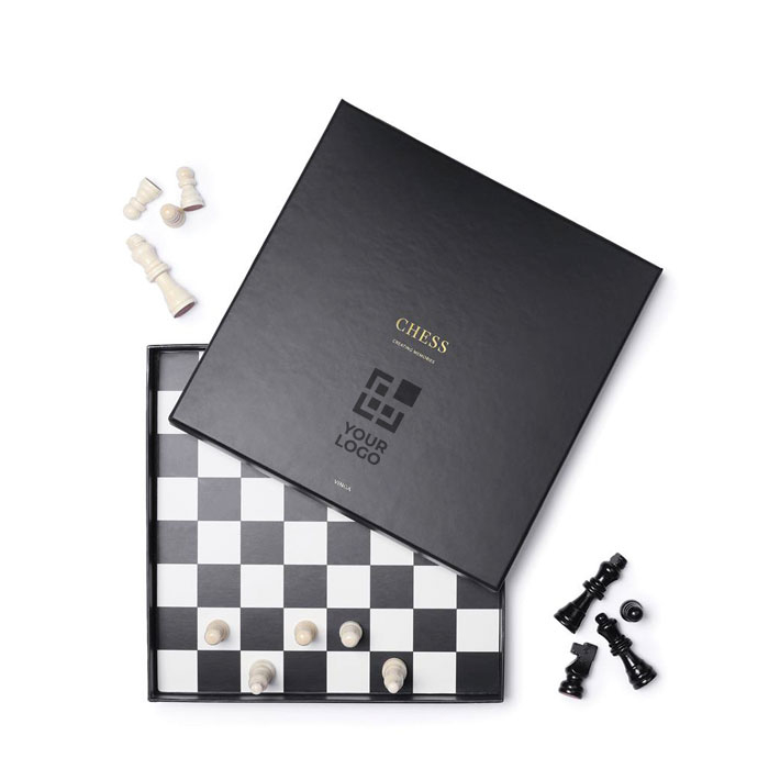 Classic chess set with black and white wooden pieces