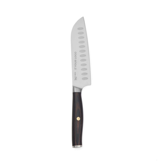 Santoku knife in recycled stainless steel and wood, 14 cm blade