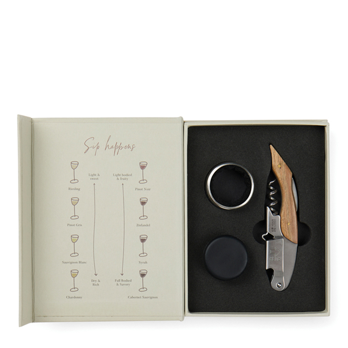 Wine gift set in classic book-style box