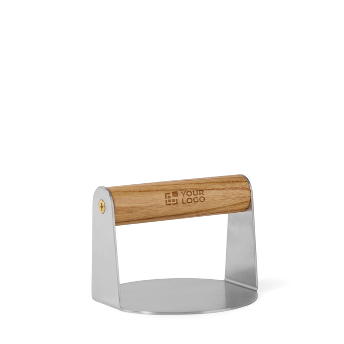 Stainless steel burger press with wooden handle