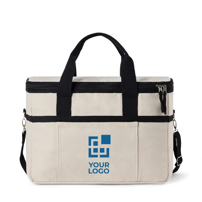Recycled cotton cooler bag with shoulder strap and handles