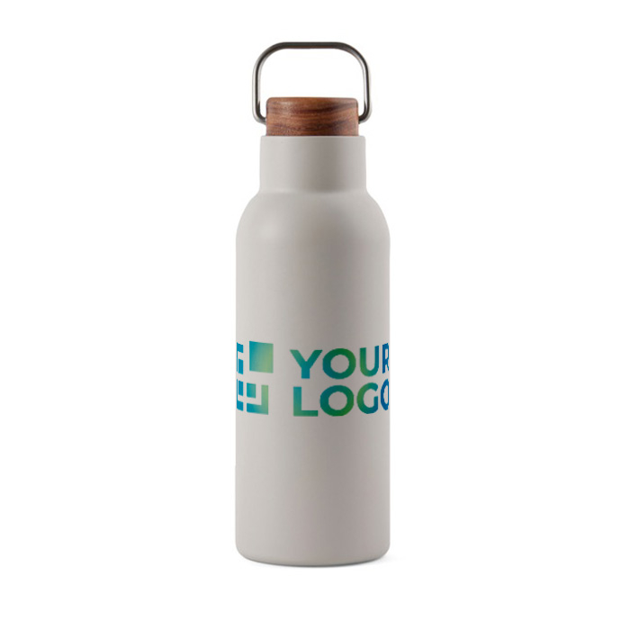 Recycled stainless steel bottle with wooden lid and handle, 580 ml