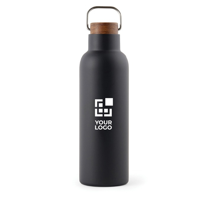 Recycled stainless steel bottle with wooden lid and handle, 800 ml