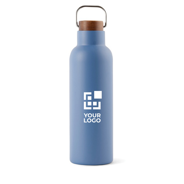 Recycled stainless steel bottle with wooden lid and handle, 800 ml