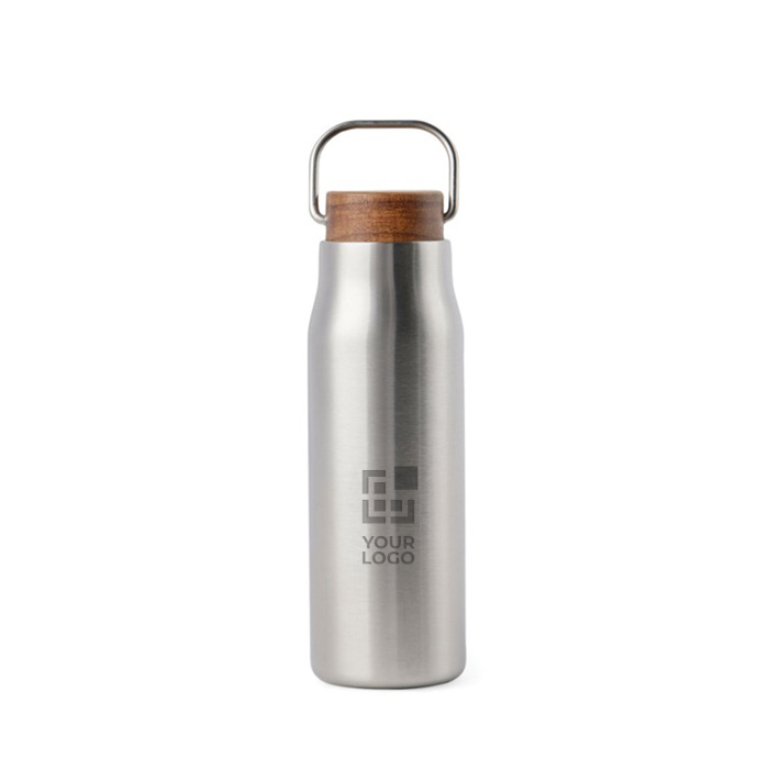 Recycled stainless steel bottle with wooden lid and handle, 300 ml