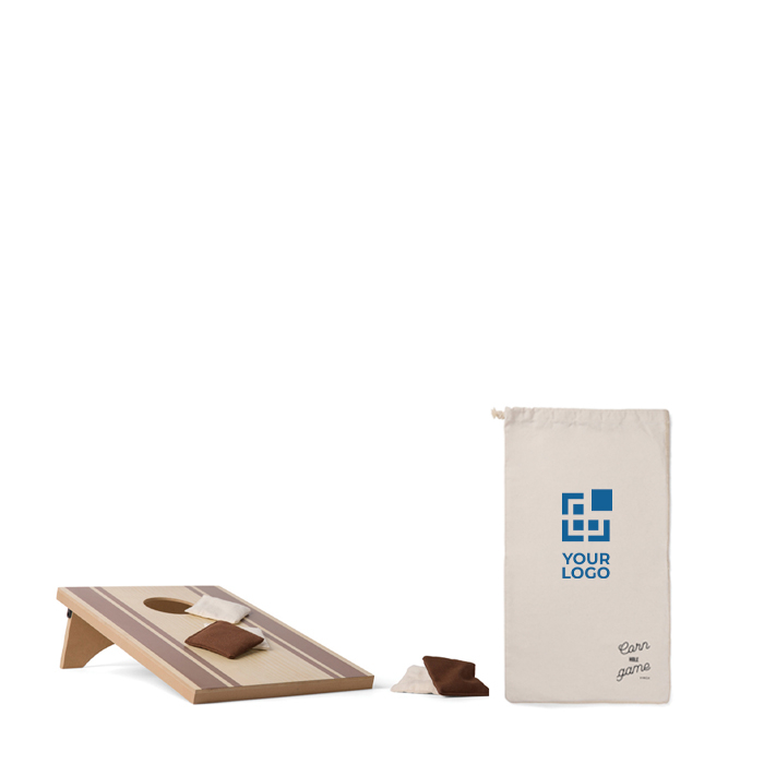 Wooden cornhole game with bags, ideal for outdoor use