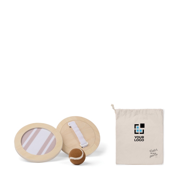 Wooden paddle and ball game with velcro, includes carry bag