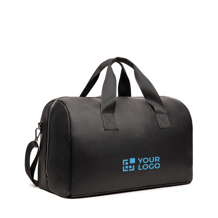 Recycled synthetic leather travel bag with large compartment