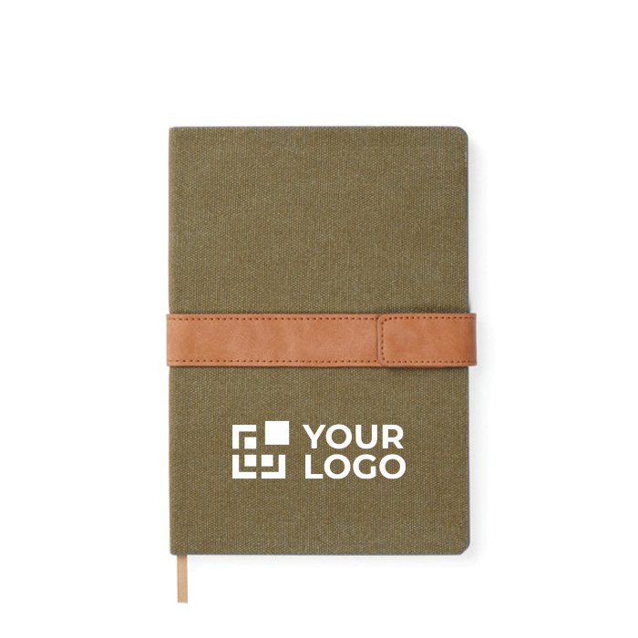 Recycled canvas notebook with magnetic strap, A5, ruled pages
