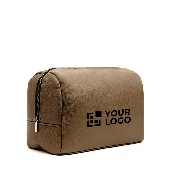 Recycled synthetic leather travel toiletry bag with full zip