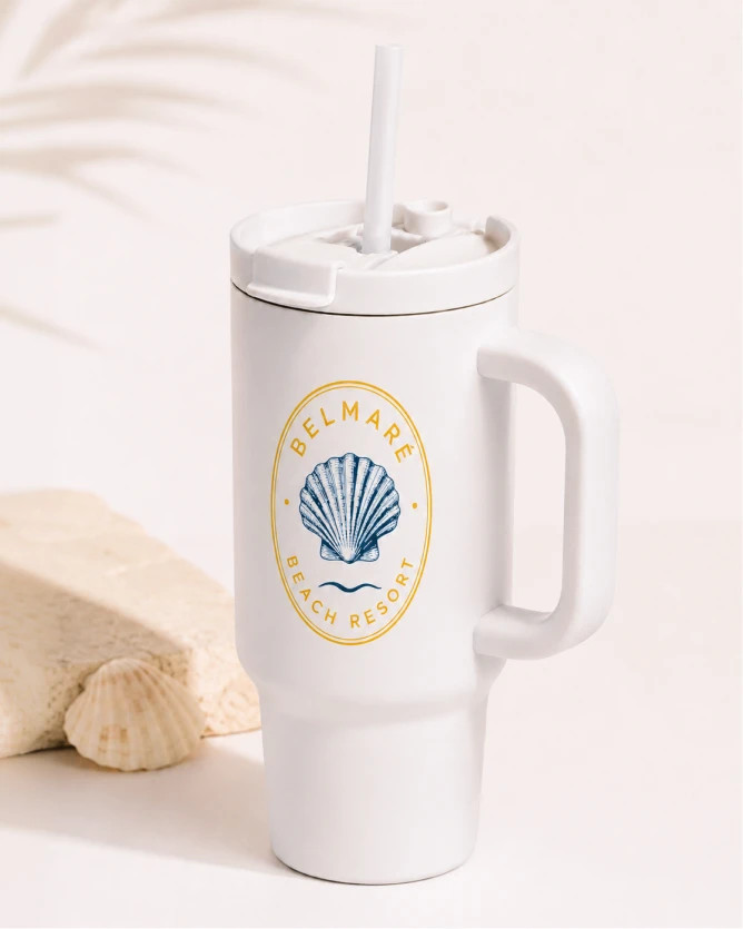 Recycled stainless steel thermal tumbler, straw, handle, 480ml