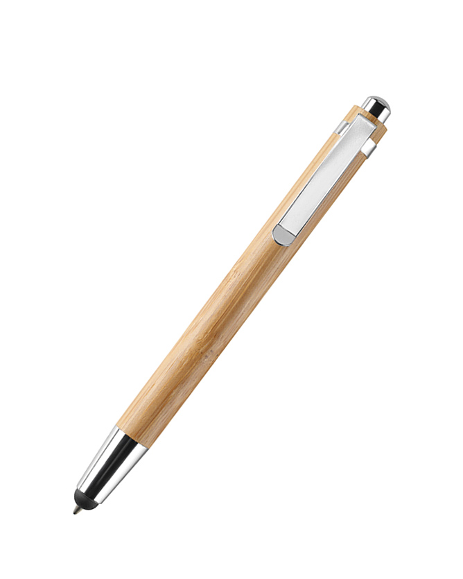 Sustainable bamboo stylus pen with blue ink & laser engraving
