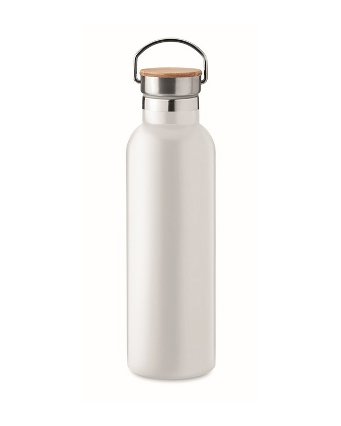 Stainless steel thermal bottle, bamboo lid and handle, 750 ml