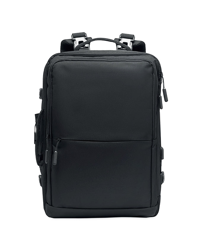 Recycled multi-compartment travel backpack made from polyester