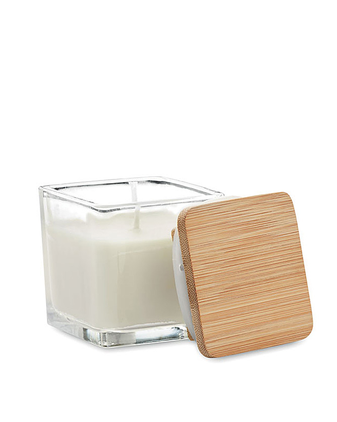 Candle in glass container with bamboo lid, 50 gr