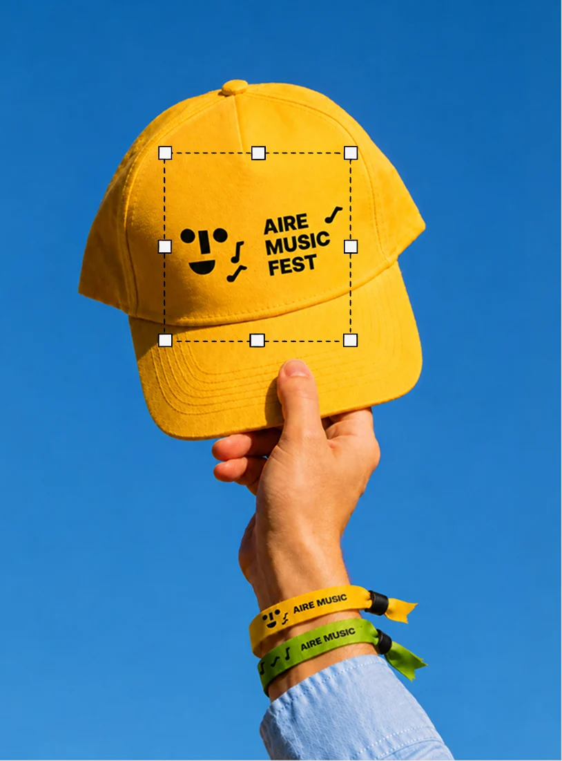 Yellow cap and wristbands for events printed with logo
