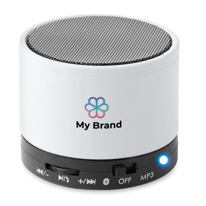 Round Bluetooth speaker with coloured LEDs