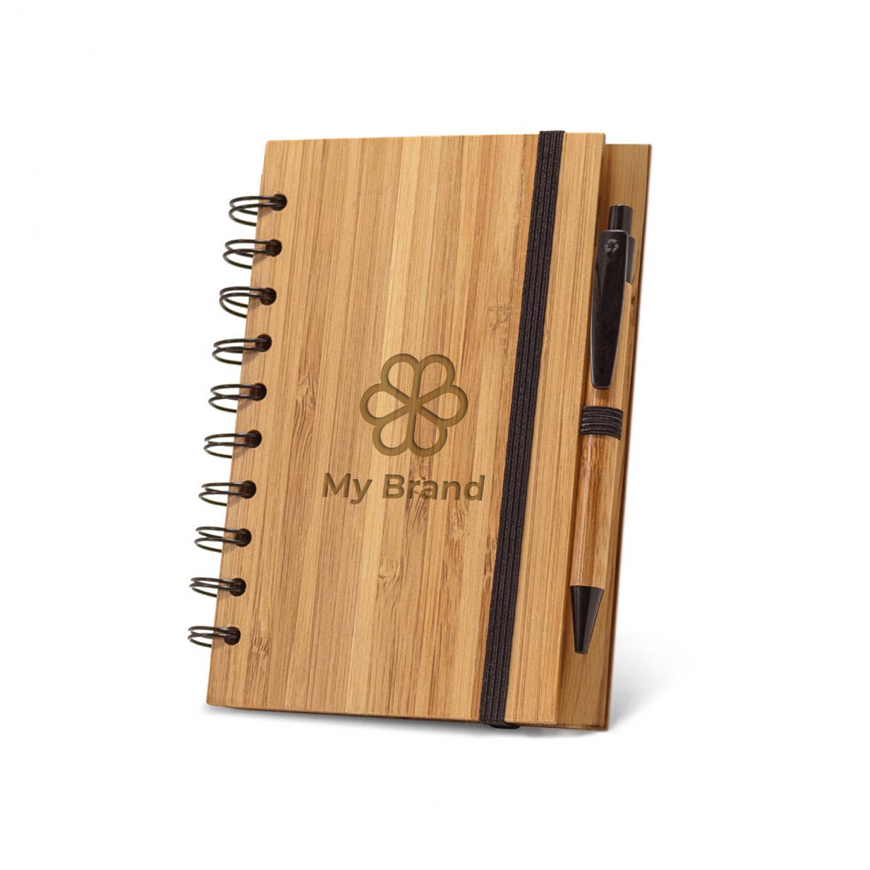 Spiral notebook recycled paper & bamboo pen, A5