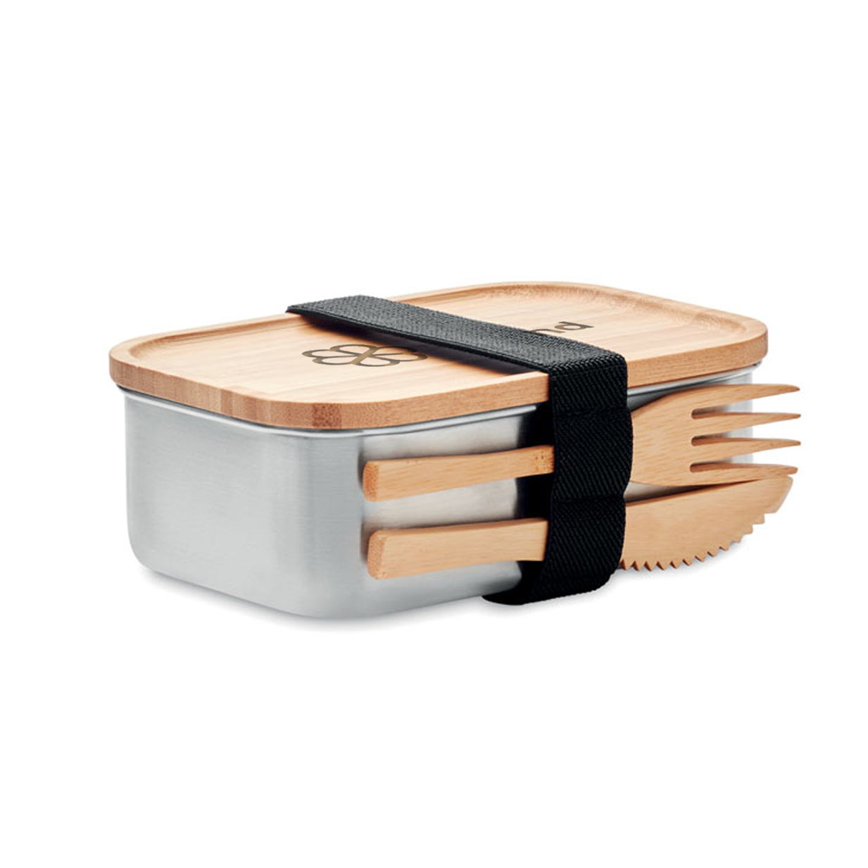 Steel lunch box with lid and bamboo cutlery, 600 ml