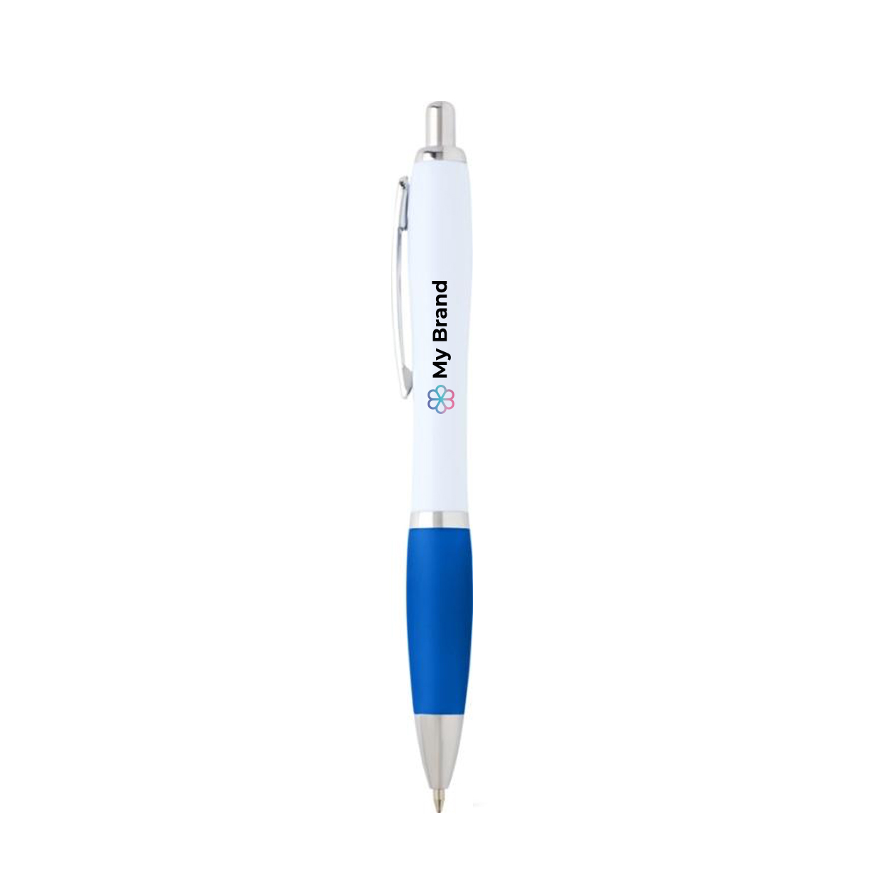 Curved recycled plastic pen with grip, black ink