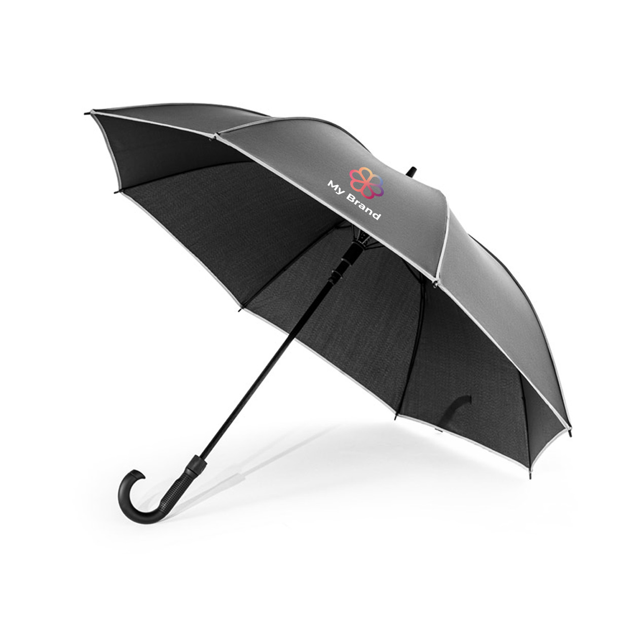 Recycled polyester umbrella with reflective details, 68 cm, Ø120
